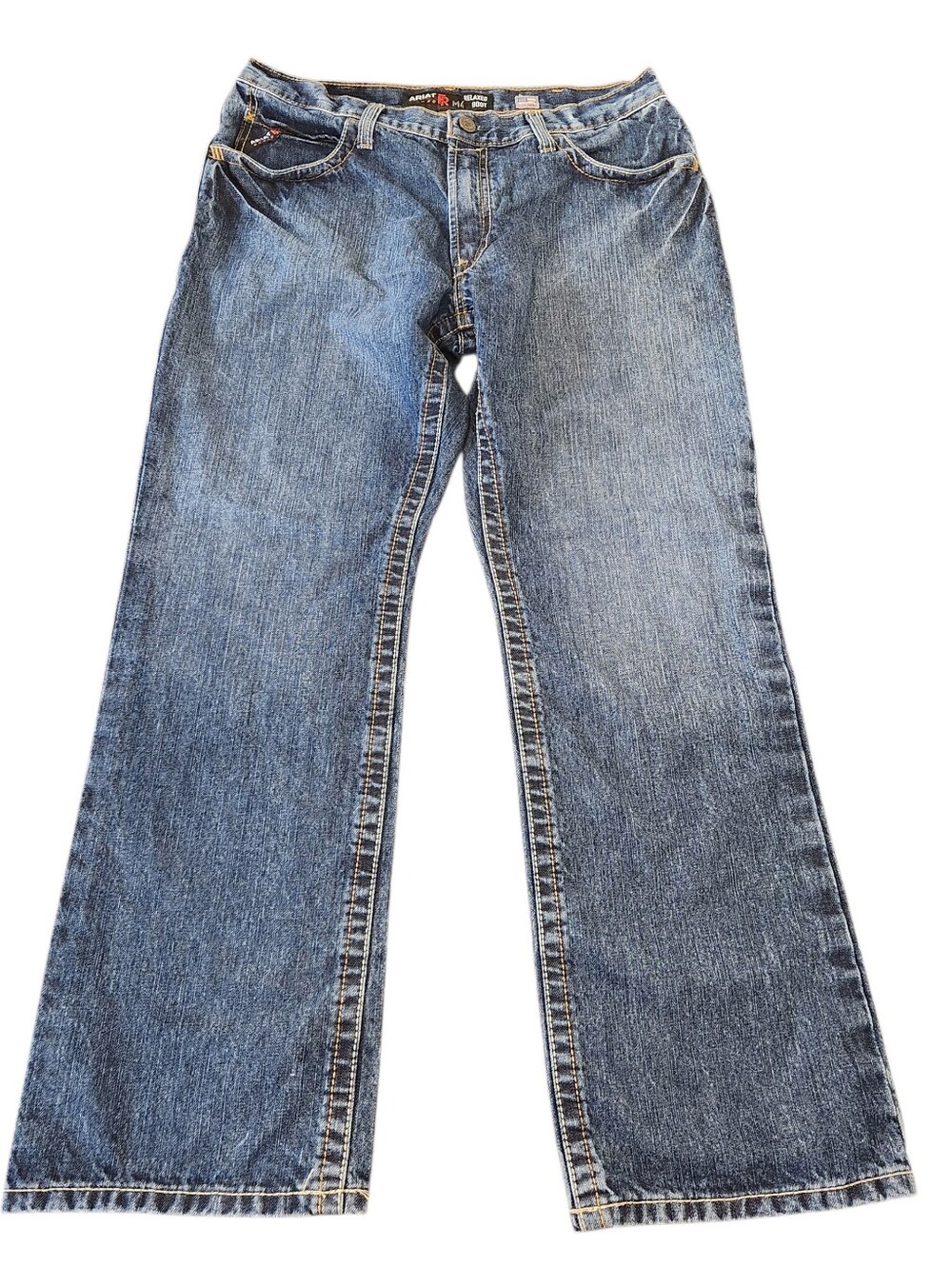 Ariat FR M4 CAT2 Men's 36x32 Relaxed Boot Blue Denim Thick Stitch Jeans Cotton
